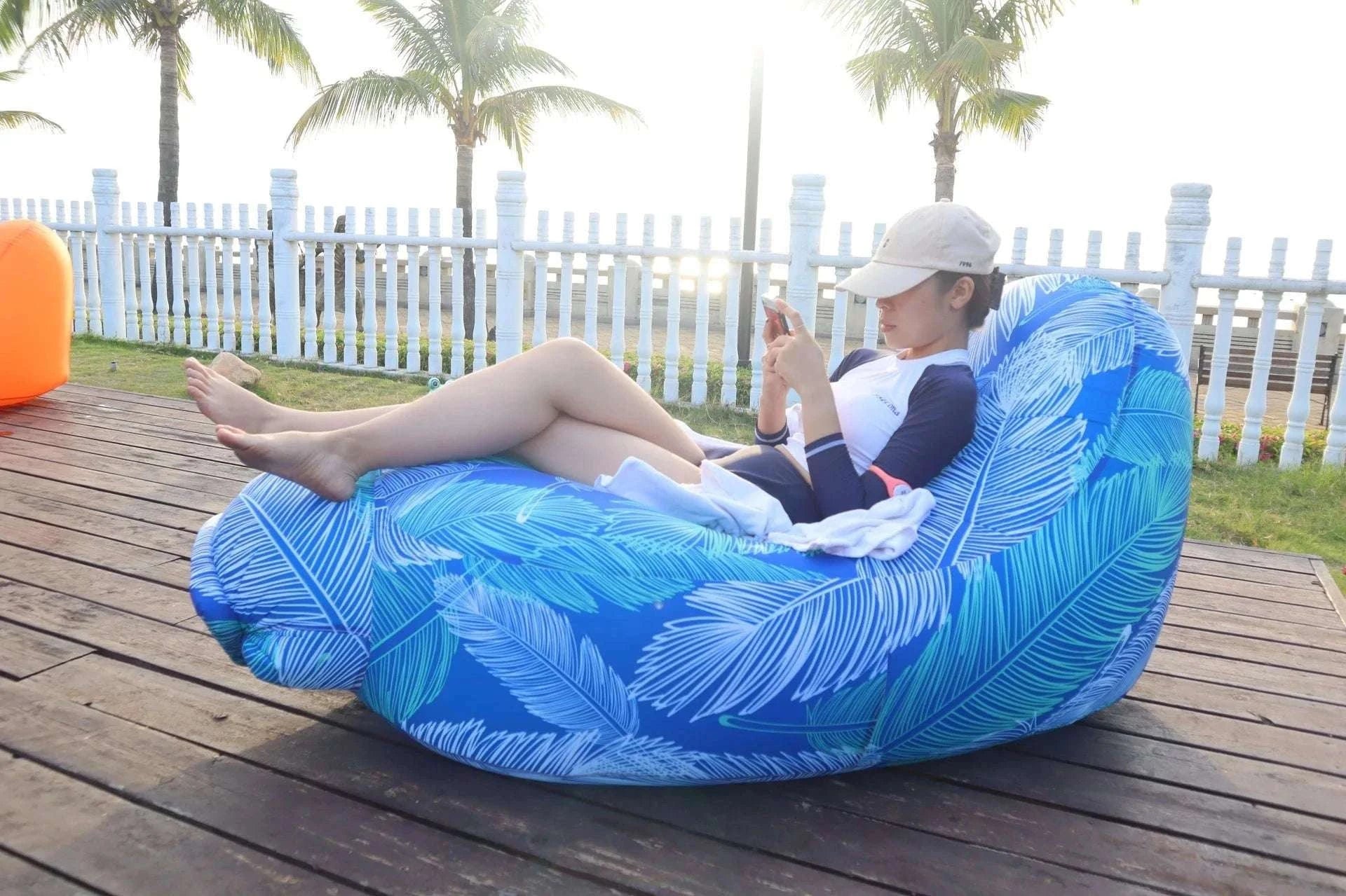 Portable Inflatable Lounge Chair for Outdoor Relaxation-Blue without a net / CN
