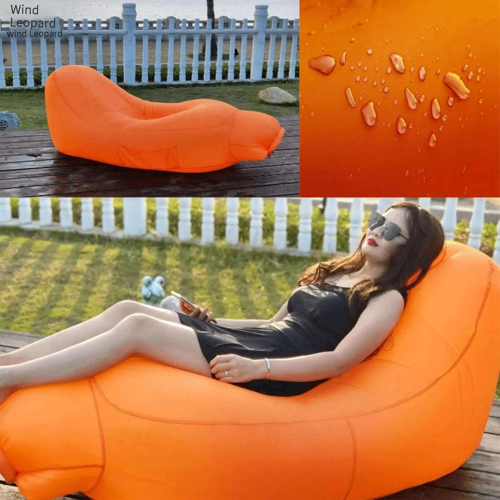 Portable Inflatable Lounge Chair for Outdoor Relaxation-Blue without a net / CN