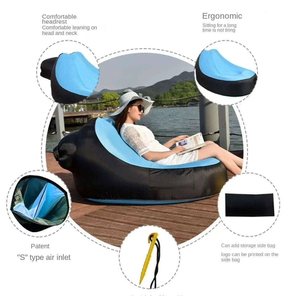Portable Inflatable Lounger for Camping, Beach & Outdoor Relaxing-green
