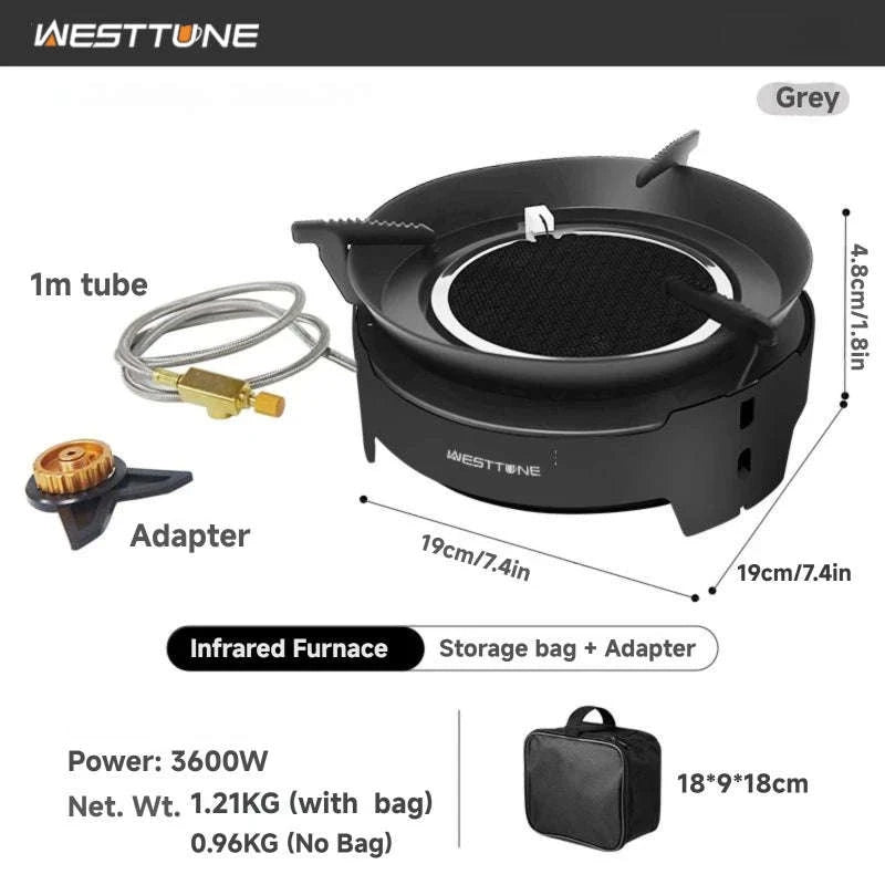 Portable Infrared Gas Stove with Electronic Ignition for Camping-Round White