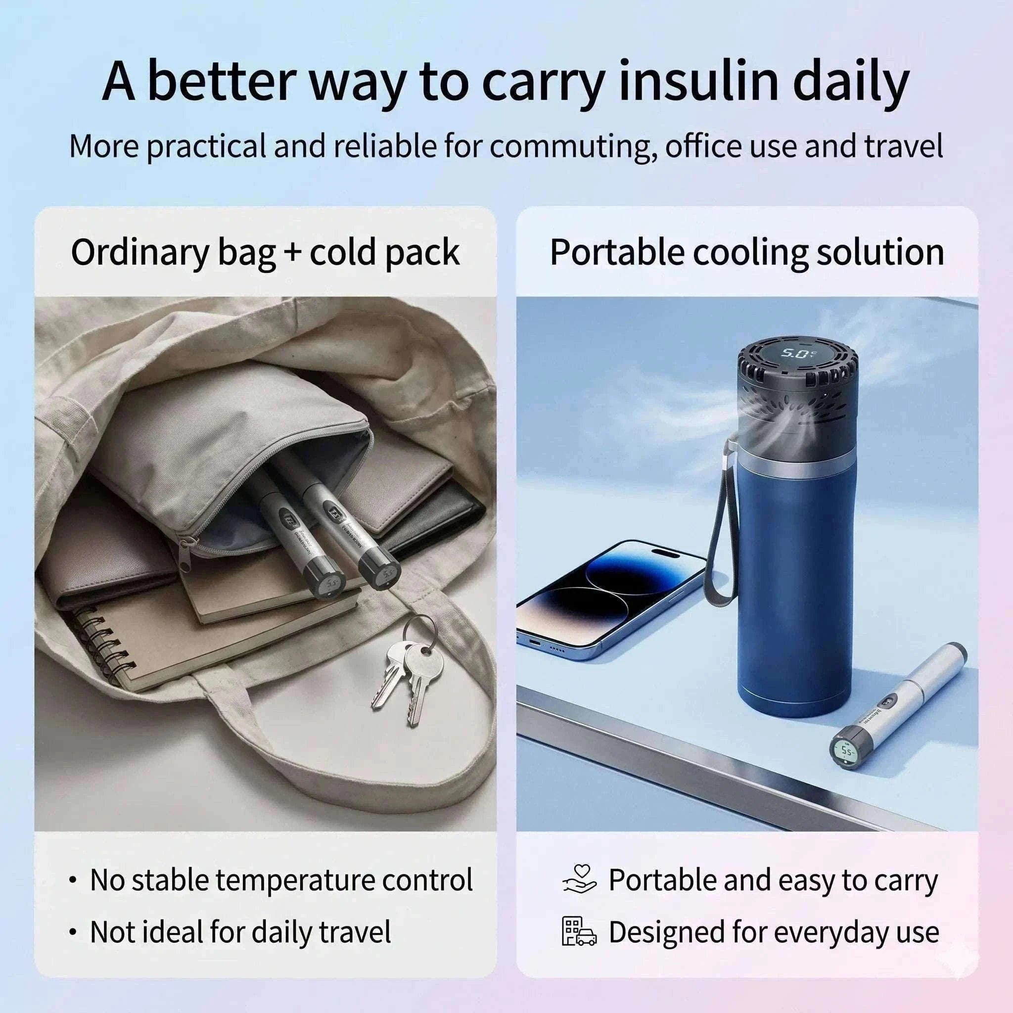 Portable Insulin Cooler Mini Fridge with Digital Temperature Control-Black / CN