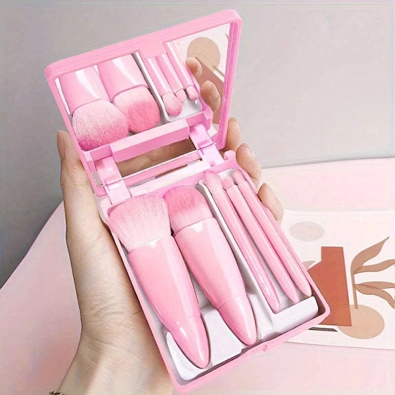Portable Makeup Brush Set with Foldable Travel Mirror-Green