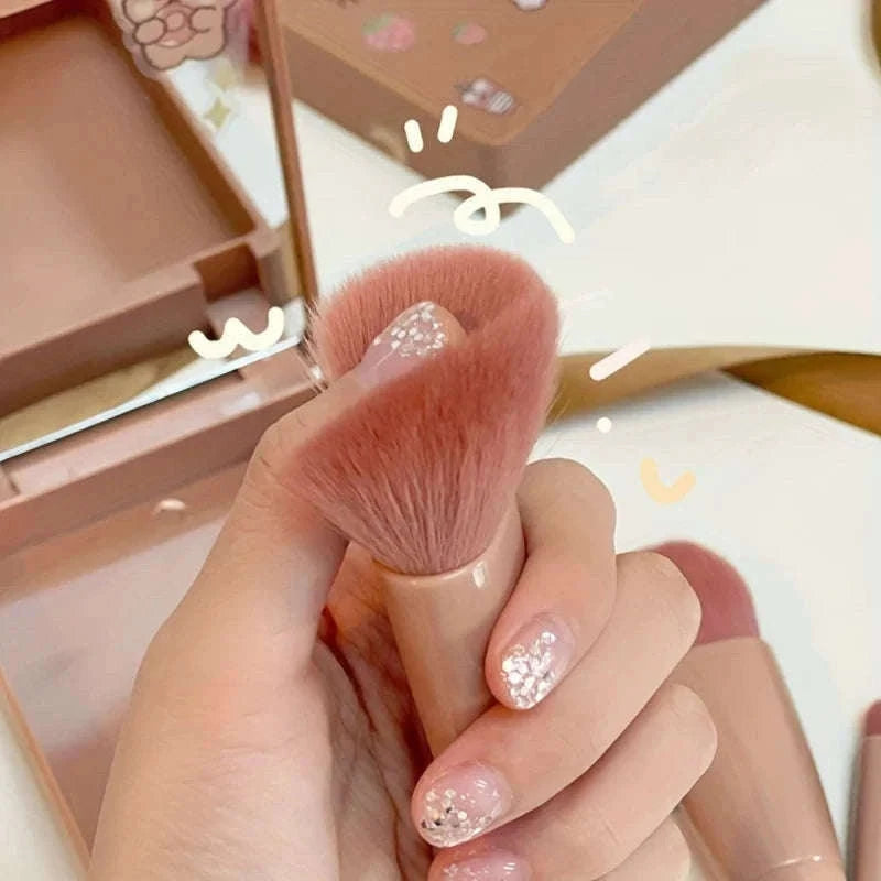 Portable Makeup Brush Set with Foldable Travel Mirror-Green