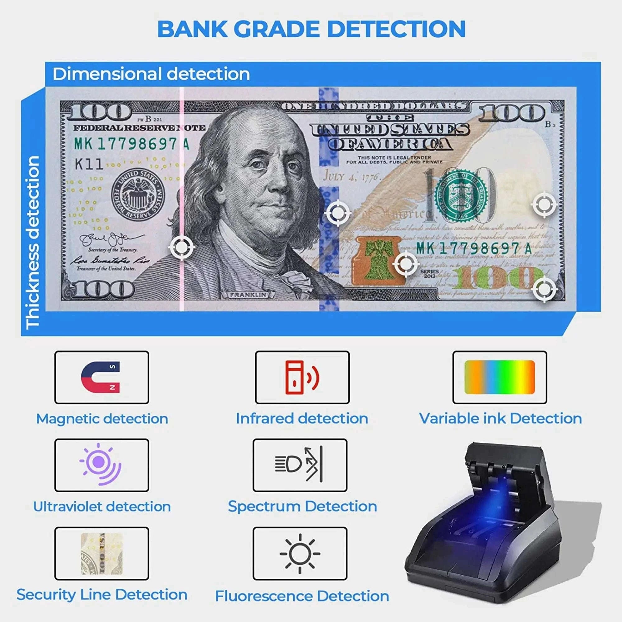 Portable Mini Money Counter and Counterfeit Bill Detector-black / EU