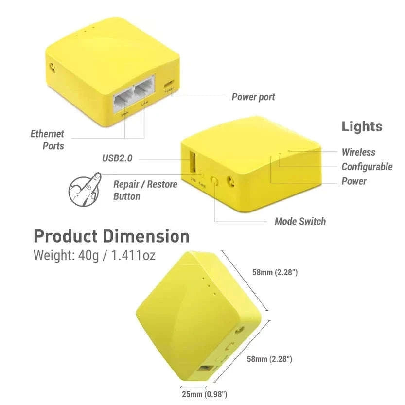Portable Mini Travel WiFi Router 300Mbps OpenWrt VPN Pocket Size-GL-MT300N-V2 / United States