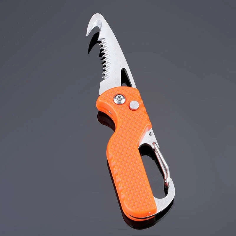 Portable Multi-Functional Parcel Knife Keychain, Black/Orange-Orange
