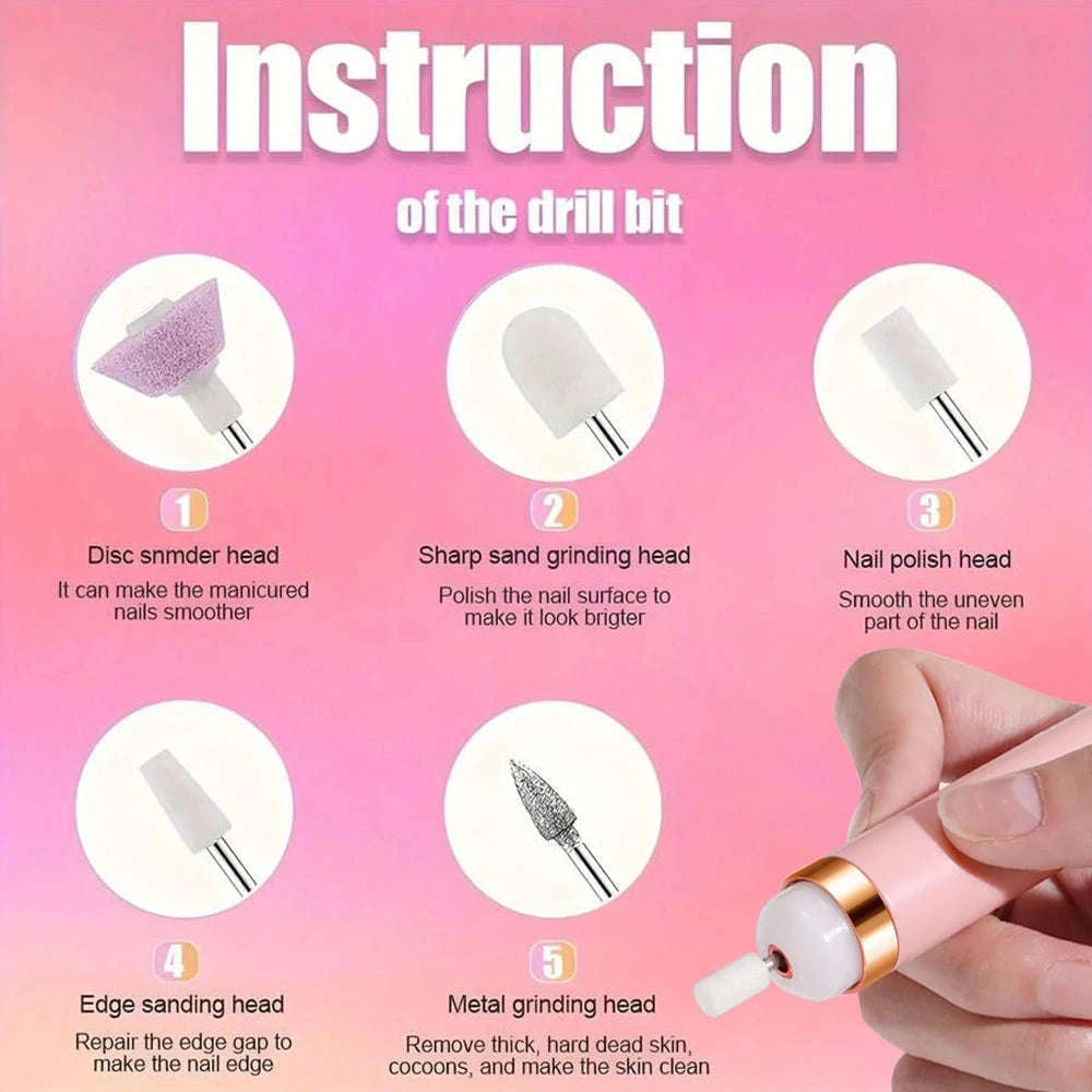 Portable Nail File Care Set with LED Light and Adjustable Speeds-White-2