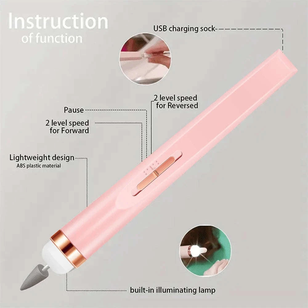 Portable Nail File Care Set with LED Light and Adjustable Speeds-White-2