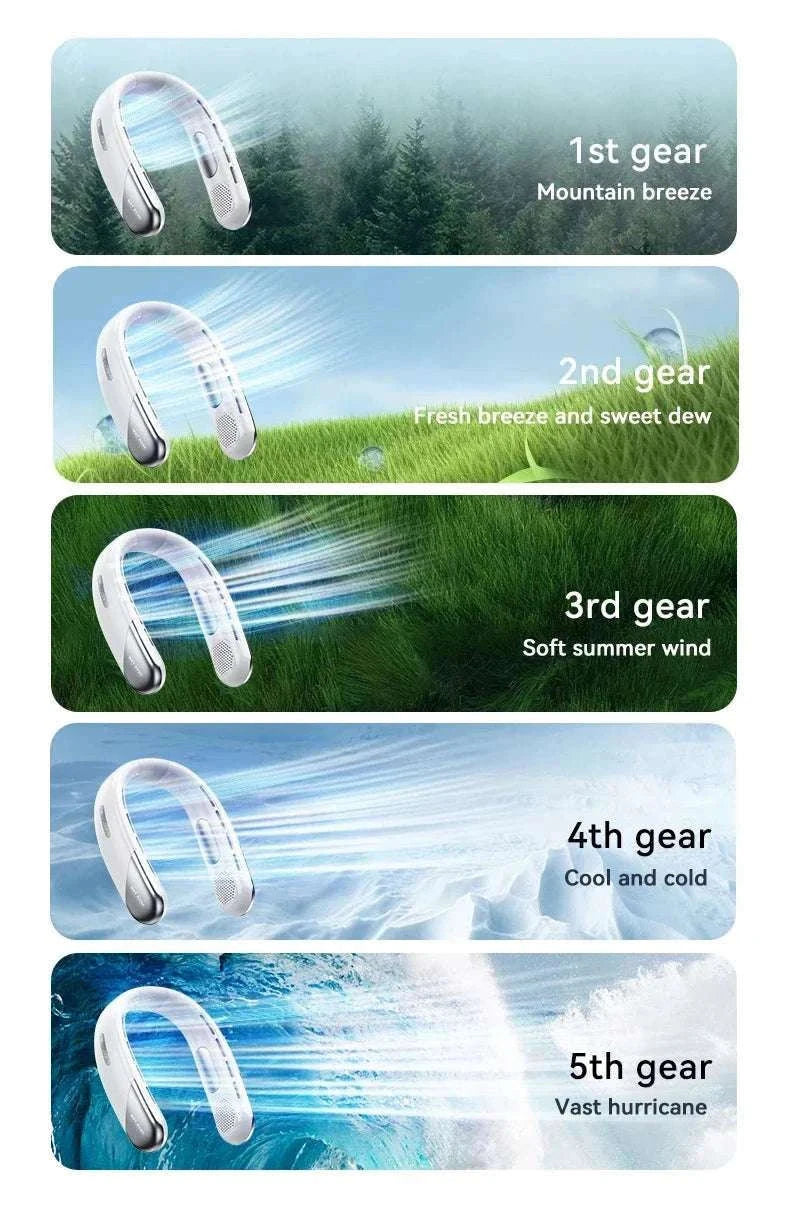 Portable Neck Air Conditioner Fan 5-Speed Rechargeable Cooling-Blue