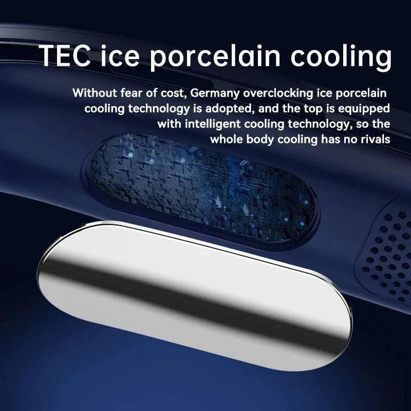 Portable Neck Air Conditioner Fan 5-Speed Rechargeable Cooling-Blue