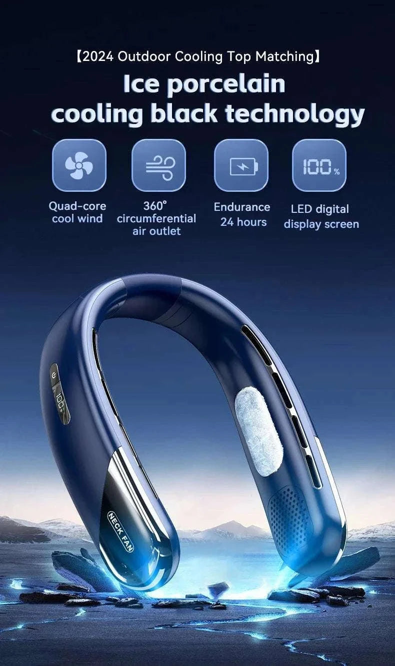 Portable Neck Air Conditioner Fan 5-Speed Rechargeable Cooling-Blue