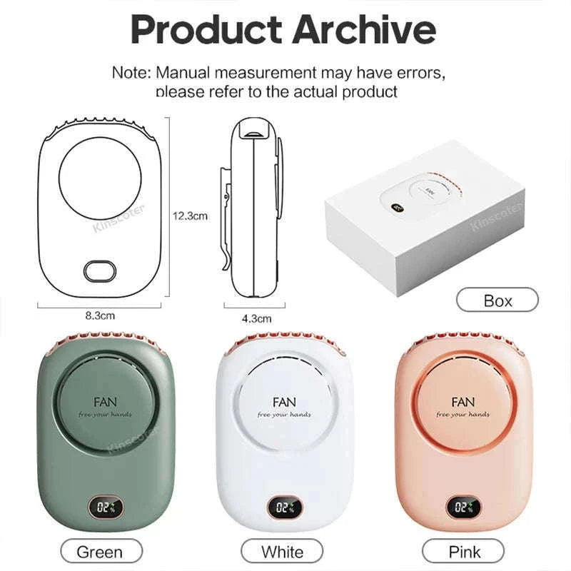 Portable Neck Fan USB Rechargeable 3-Speed Bladeless Cooling Fan-WHITE