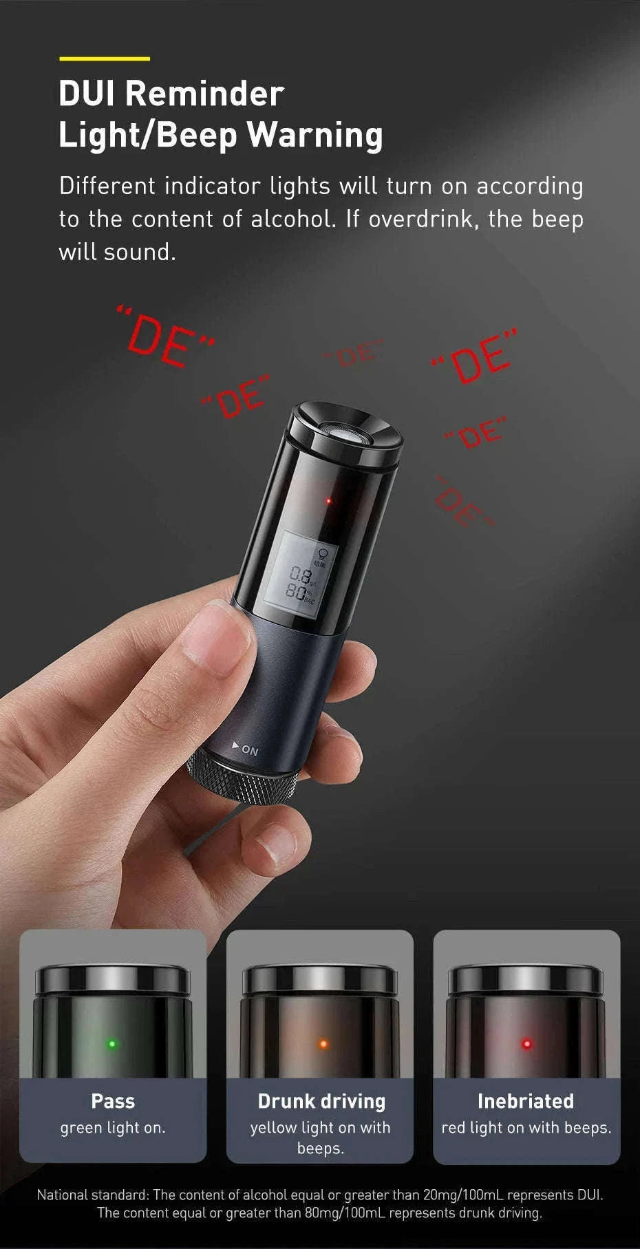 Portable Non-Contact Alcohol Breathalyzer with LED Display-Black