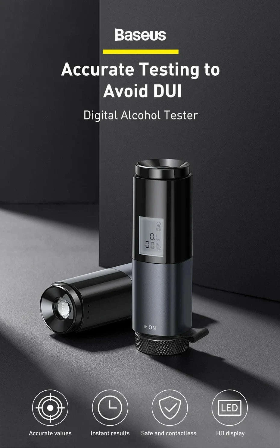 Portable Non-Contact Alcohol Breathalyzer with LED Display-Black