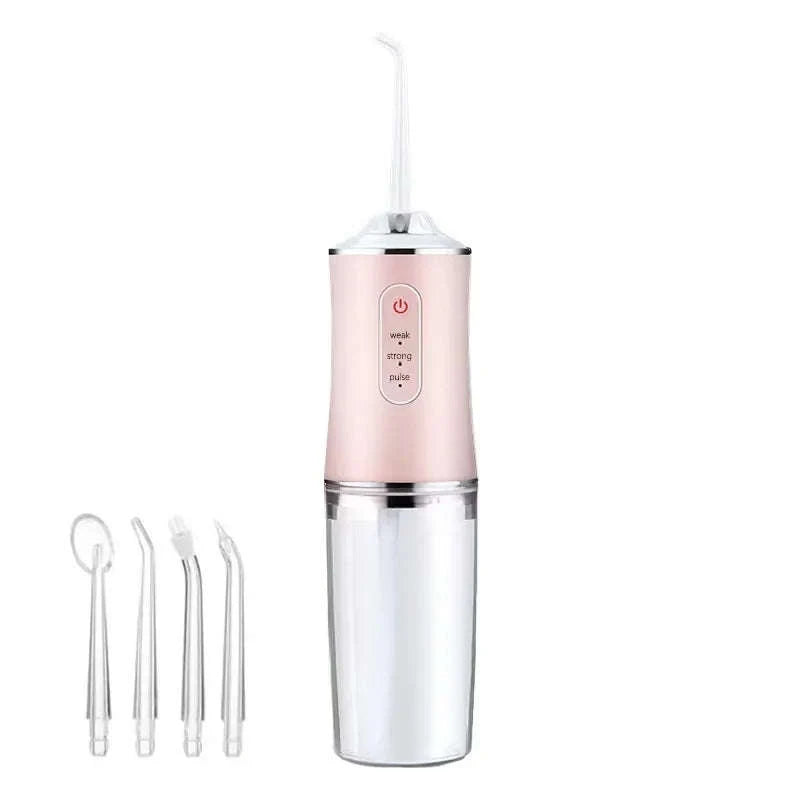 Portable Oral Irrigator Water Flosser with 4 Nozzles & Modes-Pink / United States