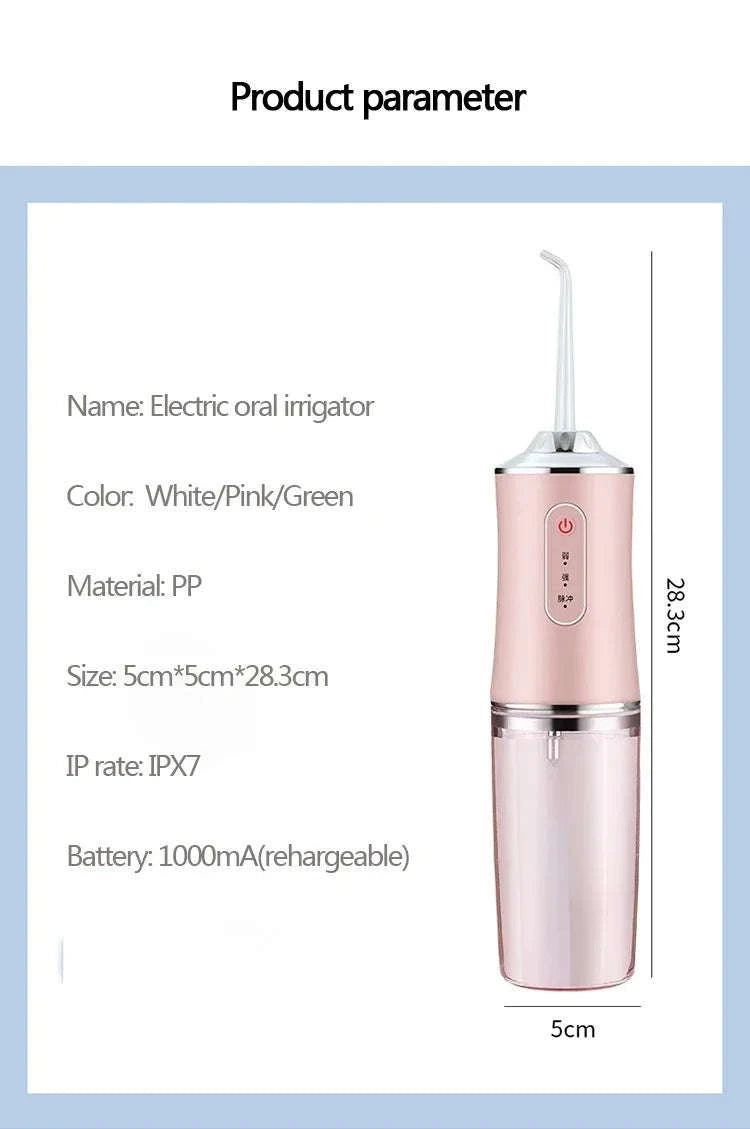 Portable Oral Irrigator Water Flosser with 4 Nozzles & Modes-Pink / United States