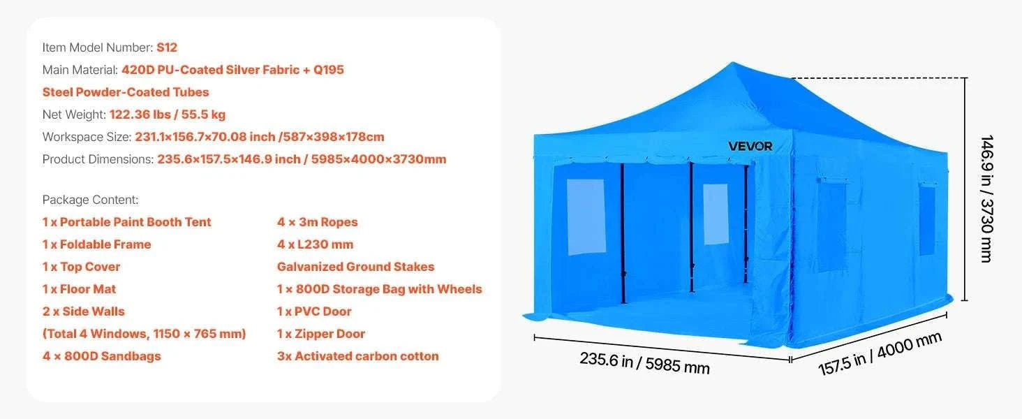 Portable Paint Booth Tent with Floor Large Spray Shelter-White Stand S / france