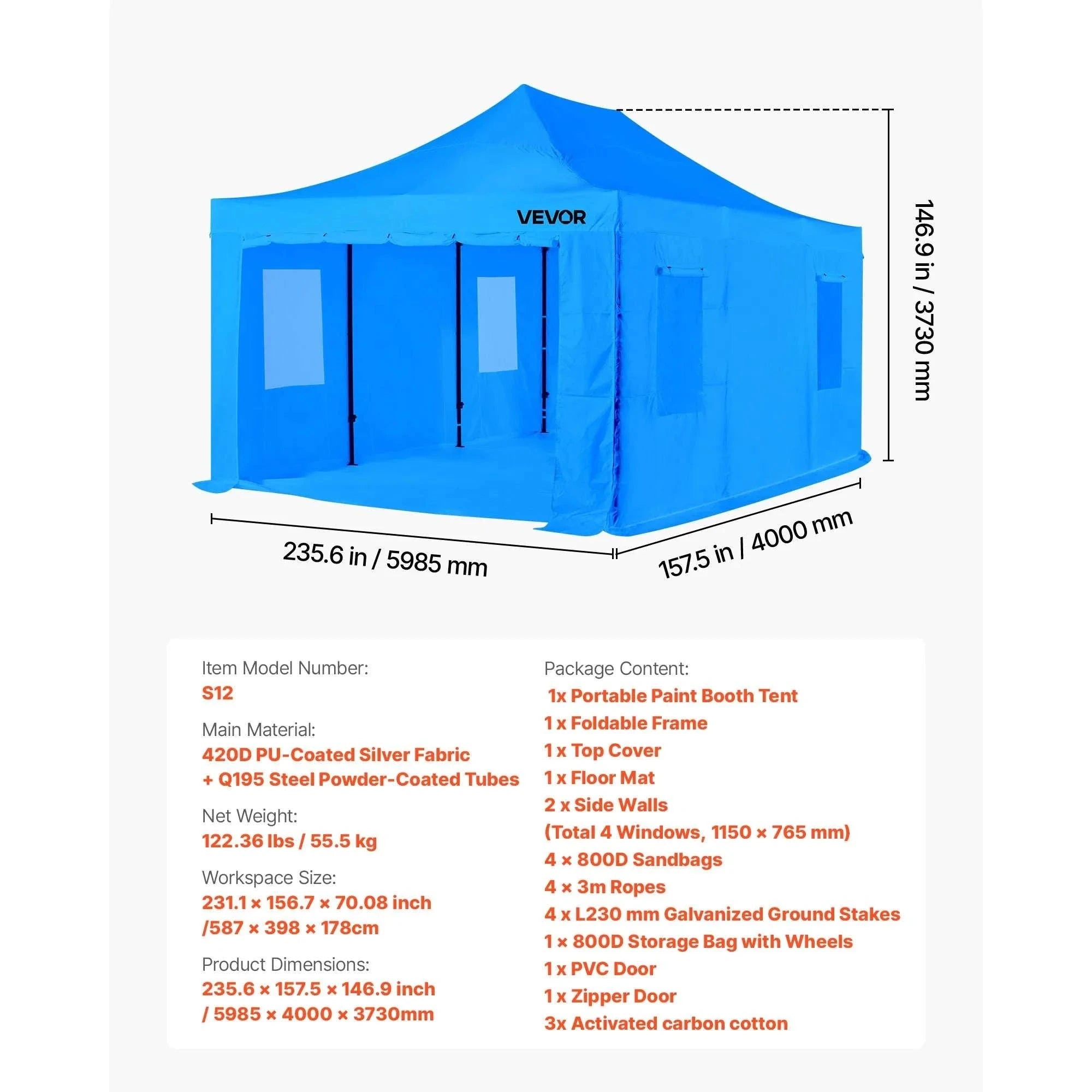 Portable Paint Booth Tent with Floor Large Spray Shelter-White Stand S / france