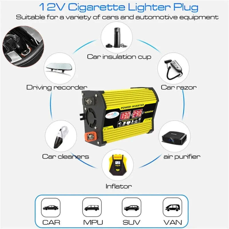 Portable Power Inverter 12V to AC 110V/220V with USB-AC110Vol