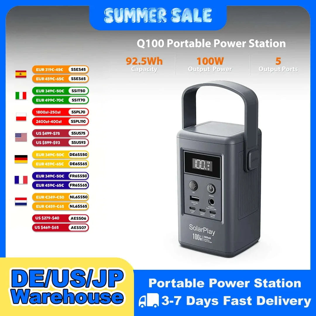 Portable Power Station 25000mAh 100W USB-C for Travel & Camping-Q100 / GERMANY