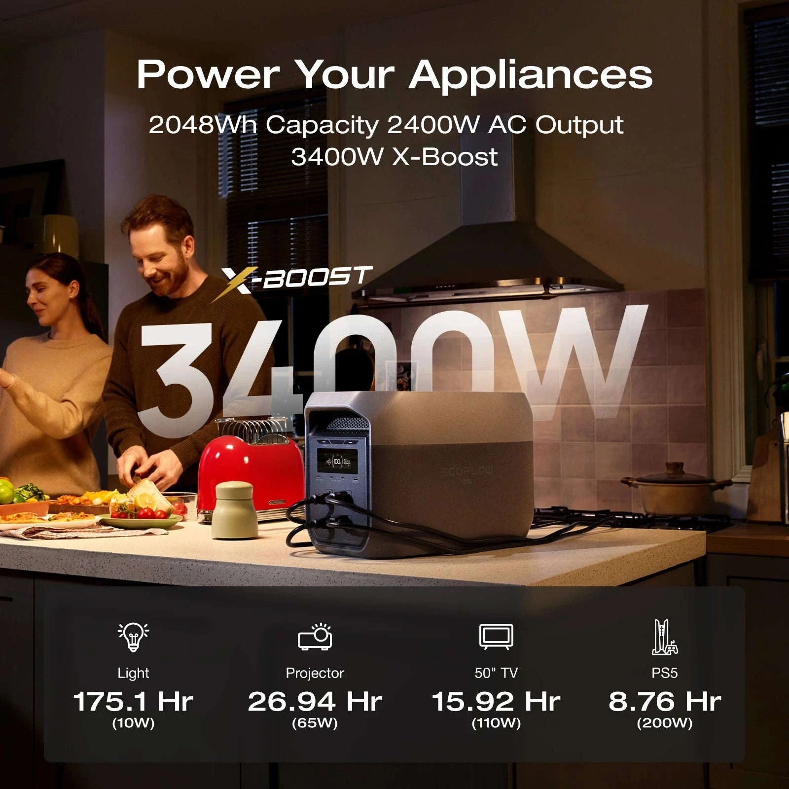 Portable Power Station 3400W Fast Charging Black-2048Wh / United States / US