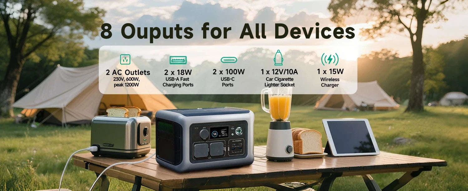 Portable Power Station 600W 299Wh LiFePO4 Solar Generator-R600-Black / france / UK