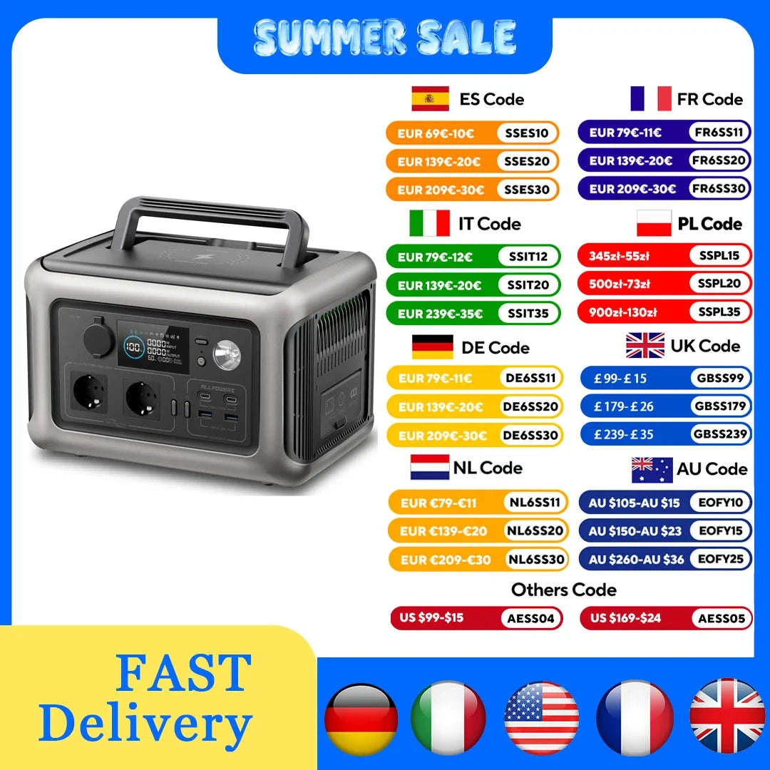 Portable Power Station 600W 299Wh LiFePO4 Solar Generator-R600-Black / france / UK