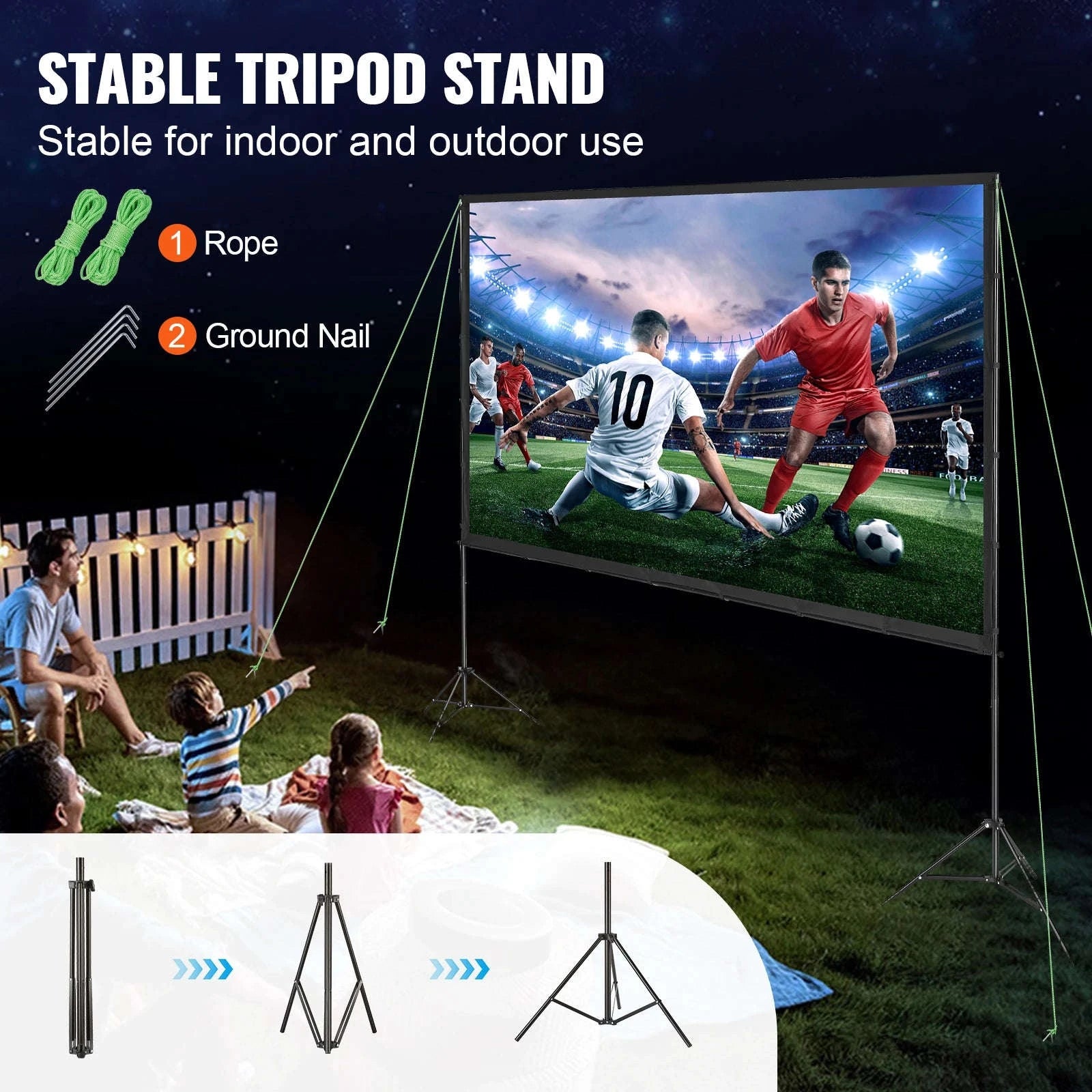 Portable Projector Screen with Stand for Home and Outdoor Cinema-120 inch Tripods / france