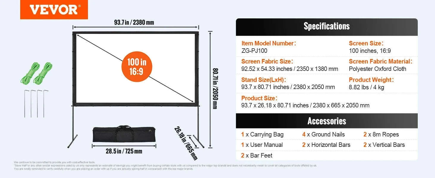 Portable Projector Screen with Stand for Home and Outdoor Cinema-120 inch Tripods / United States