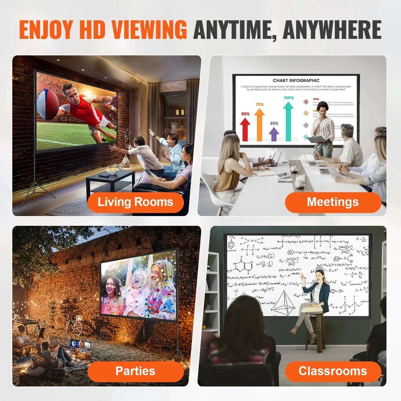 Portable Projector Screen with Stand for Home and Outdoor Cinema-120 inch Tripods / United States