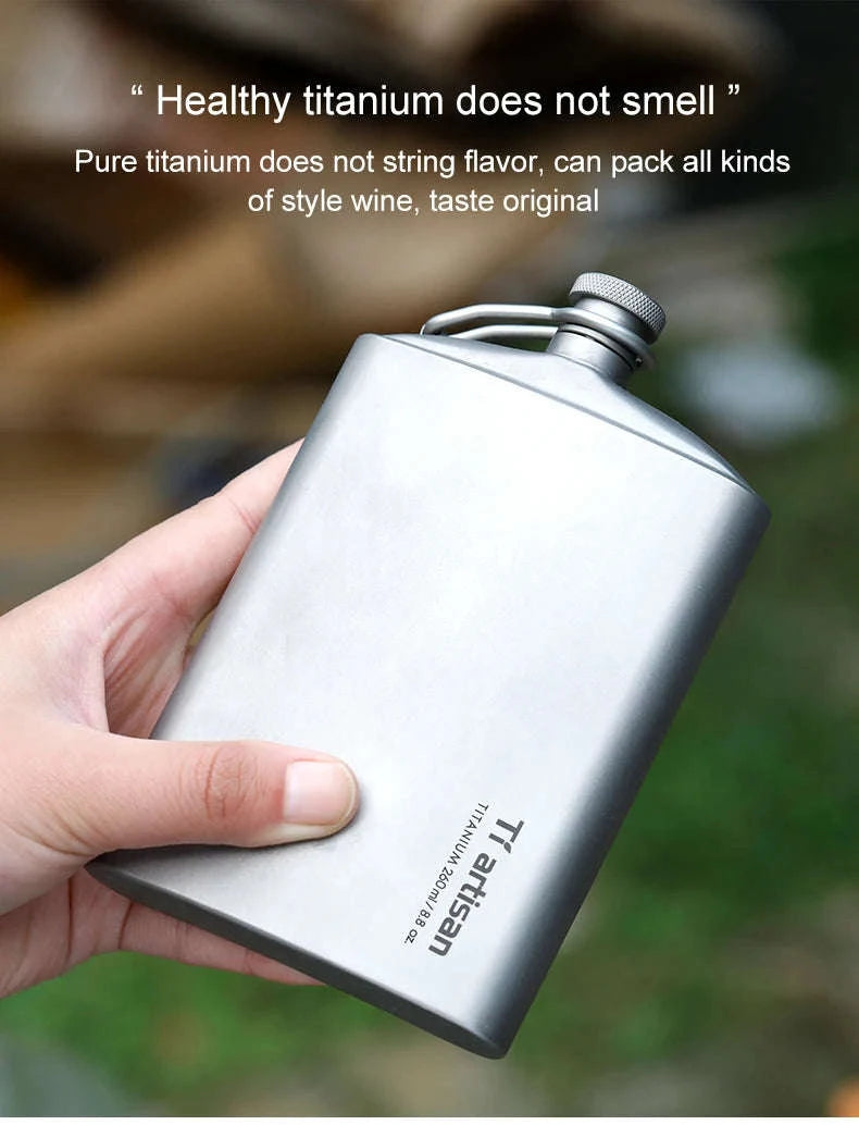 Portable Pure Titanium Hip Flask with Funnel, 200ml/260ml-Ta8603S-200ml