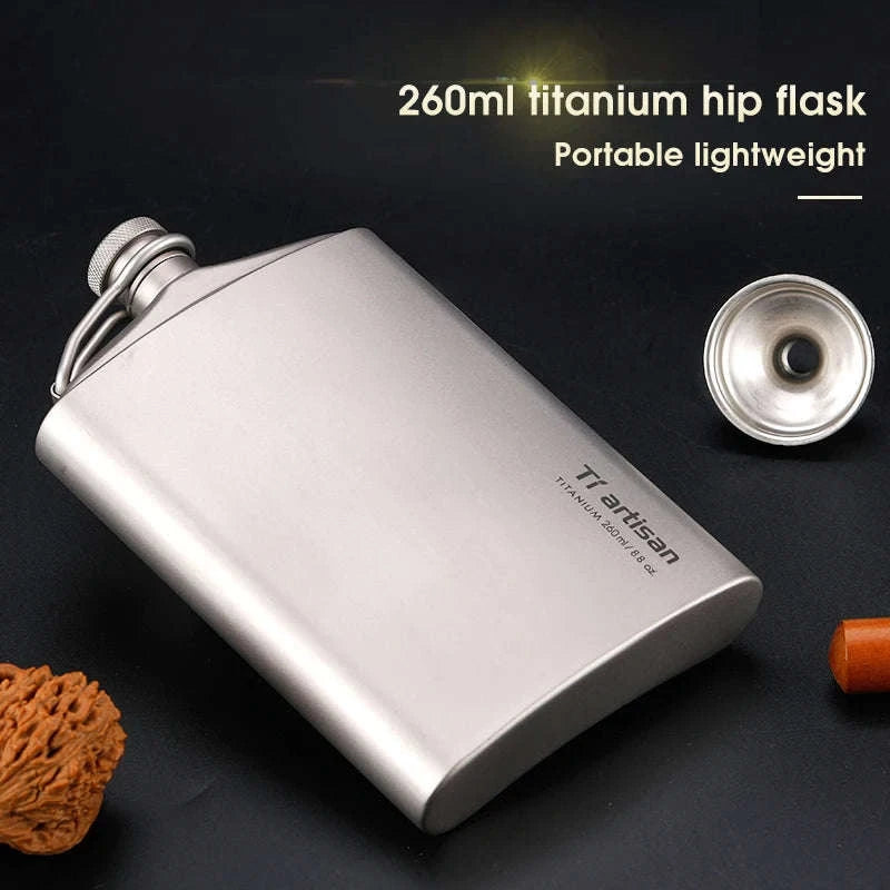 Portable Pure Titanium Hip Flask with Funnel, 200ml/260ml-Ta8603S-200ml