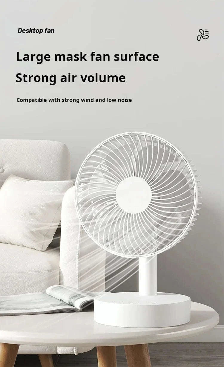 Portable Rechargeable Desk Fan – 4-Speed White Cooling Companion-WHITE