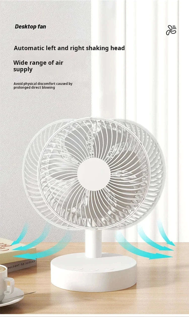 Portable Rechargeable Desk Fan – 4-Speed White Cooling Companion-WHITE