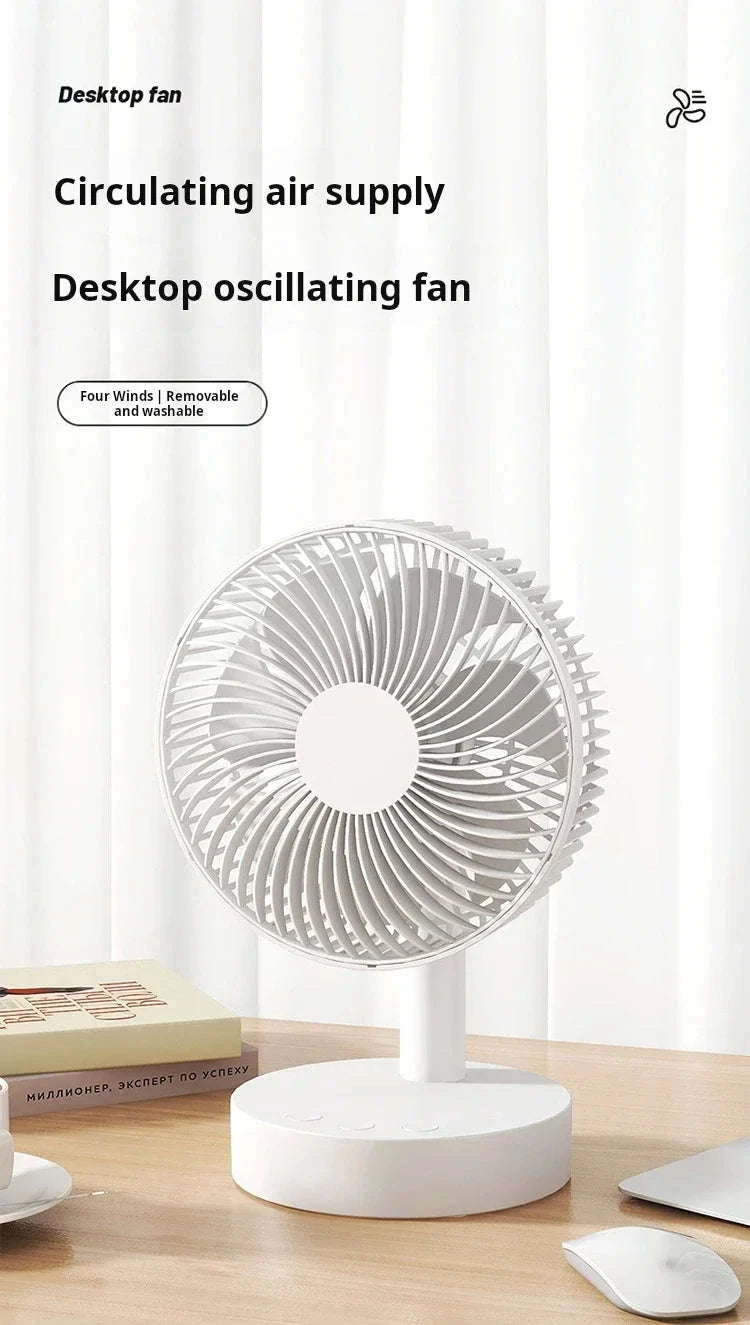 Portable Rechargeable Desk Fan – 4-Speed White Cooling Companion-WHITE