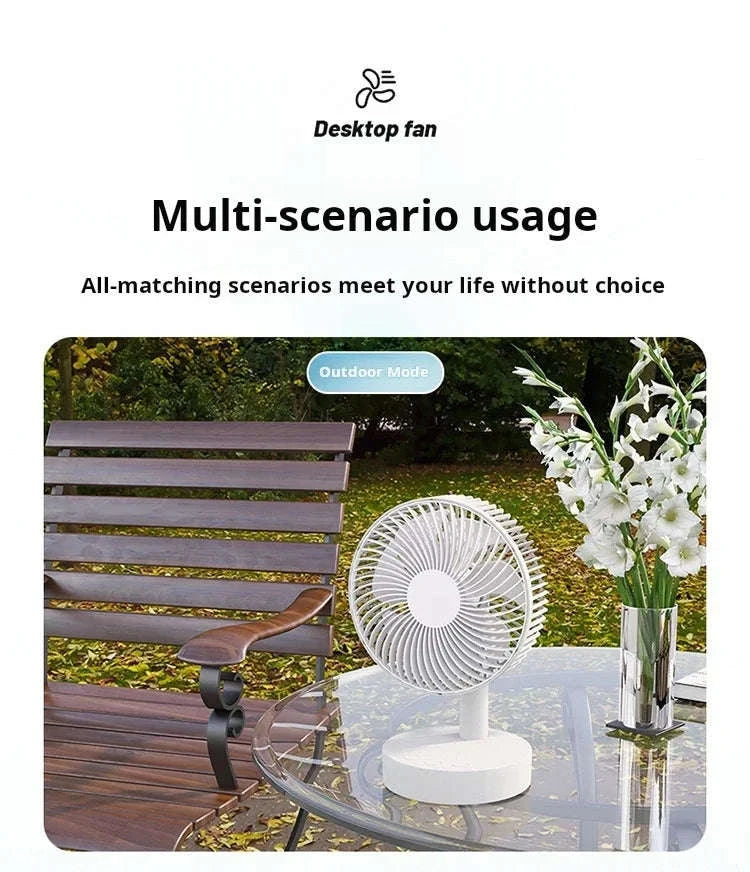 Portable Rechargeable Desk Fan – 4-Speed White Cooling Companion-WHITE