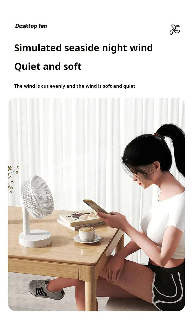 Portable Rechargeable Desk Fan – 4-Speed White Cooling Companion-WHITE