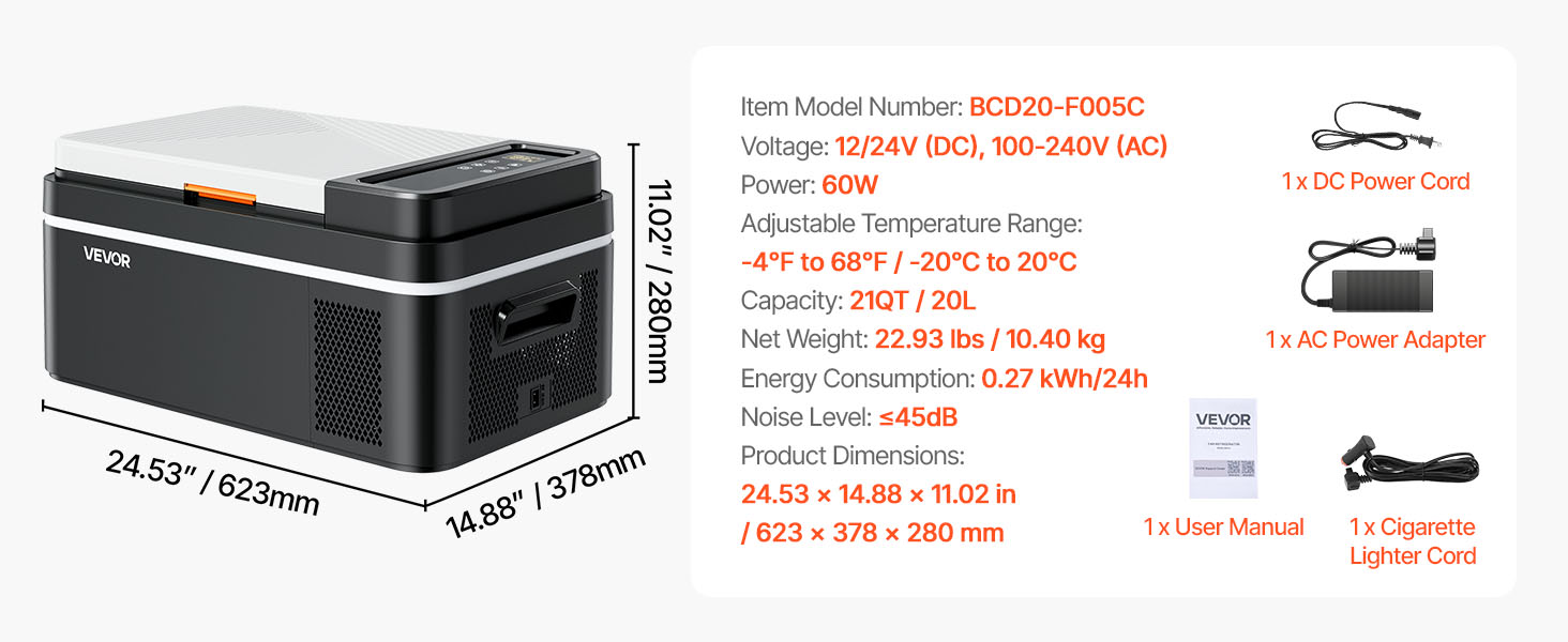 20L Car Refrigerator Freezer with App Control, -4°F to 68°F