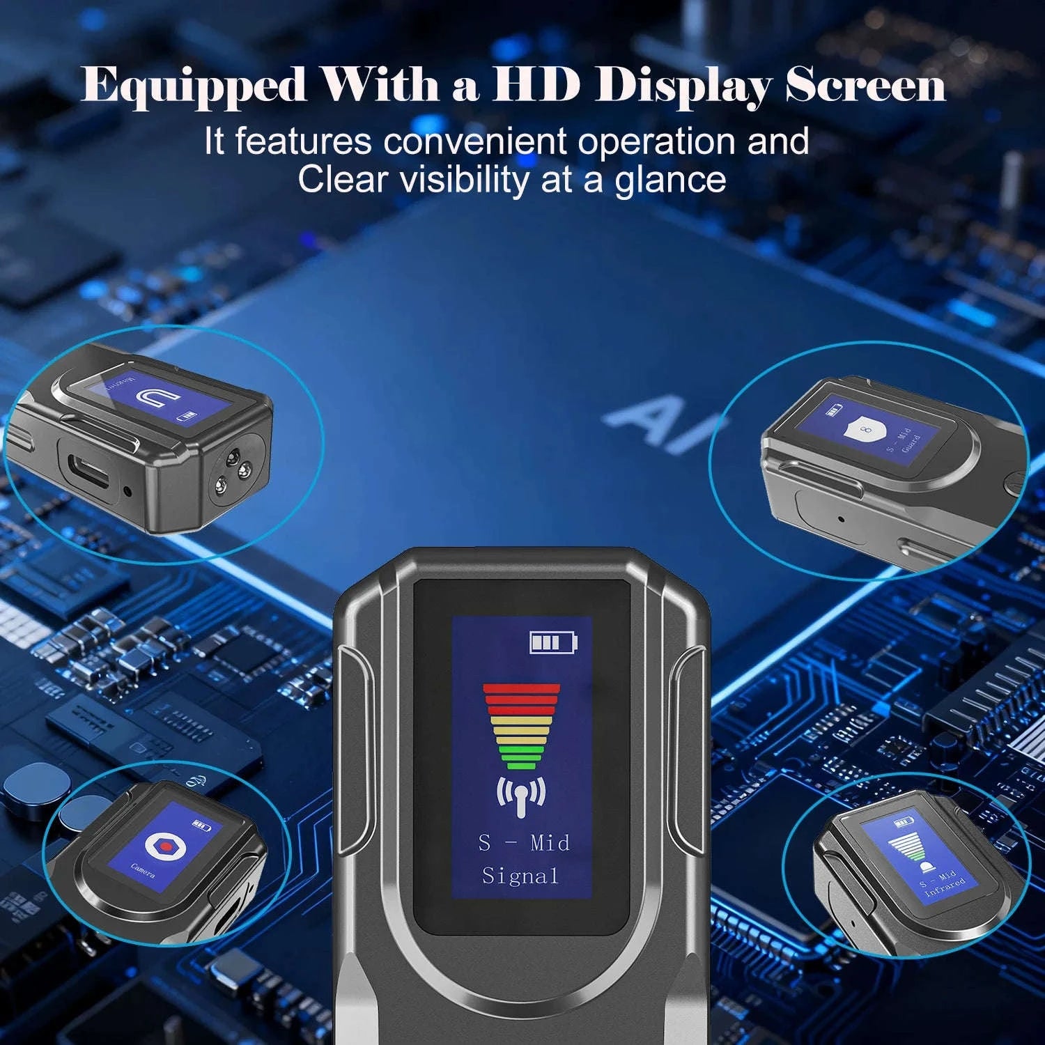 Portable RF Signal Scanner with HD Display Hidden Camera Detector-black