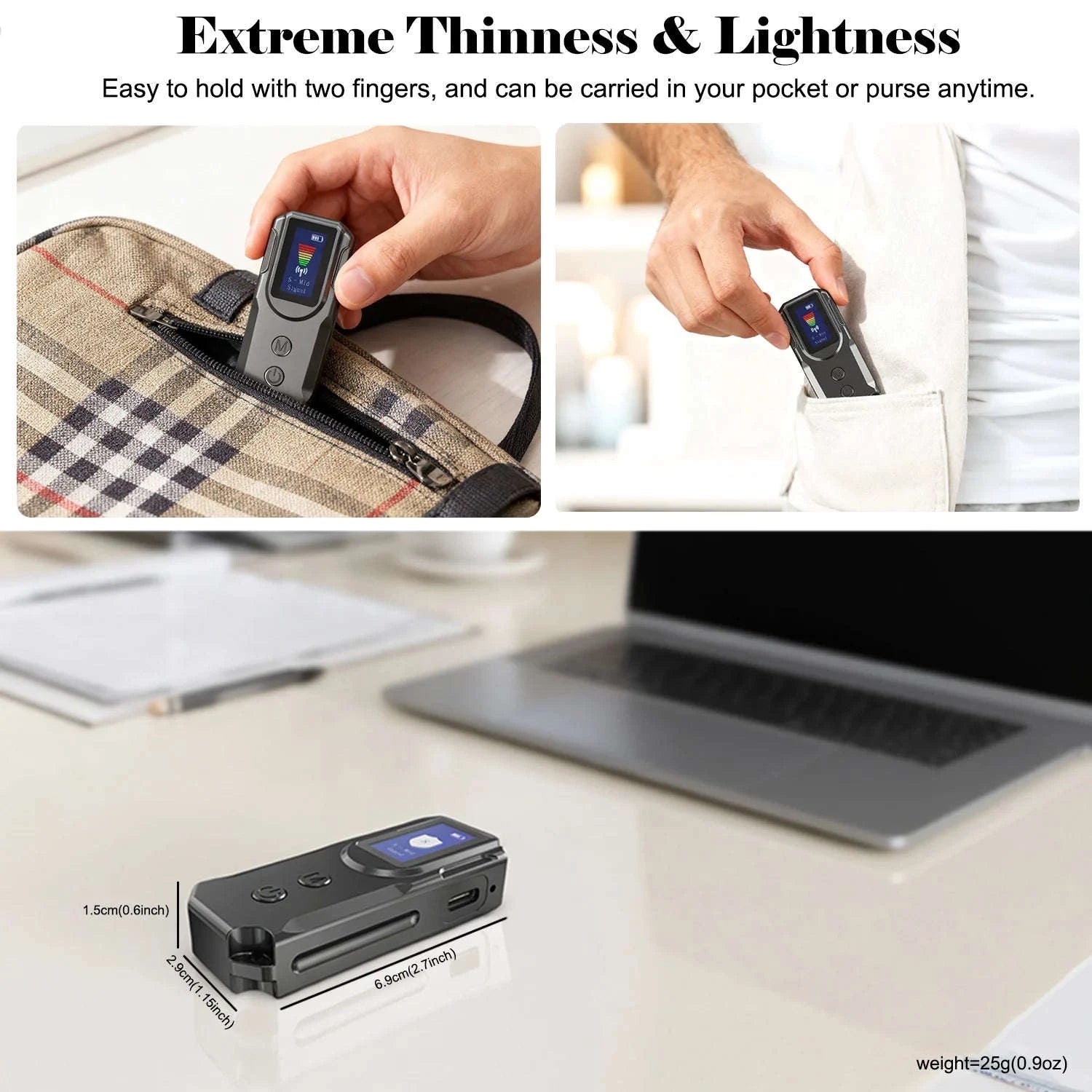 Portable RF Signal Scanner with HD Display Hidden Camera Detector-black