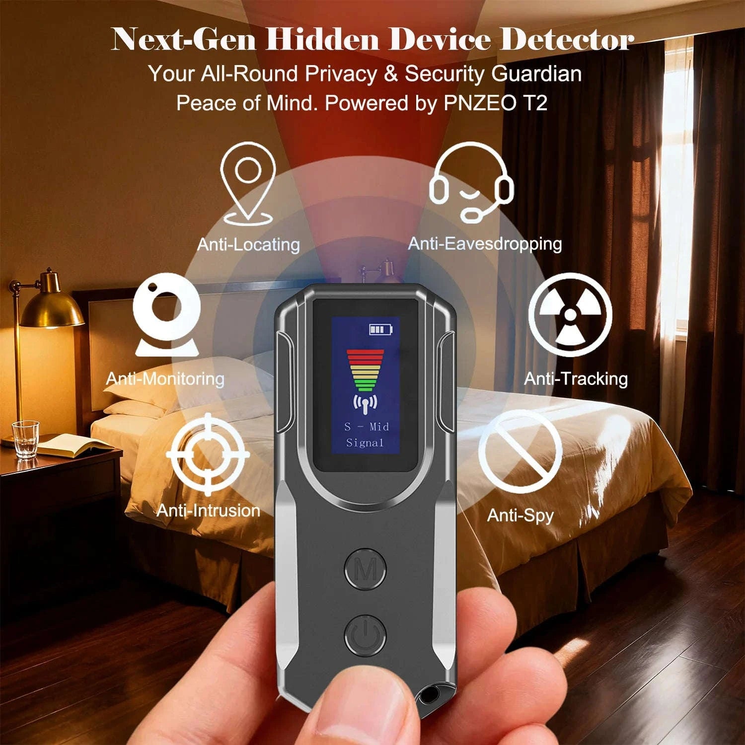 Portable RF Signal Scanner with HD Display Hidden Camera Detector-black