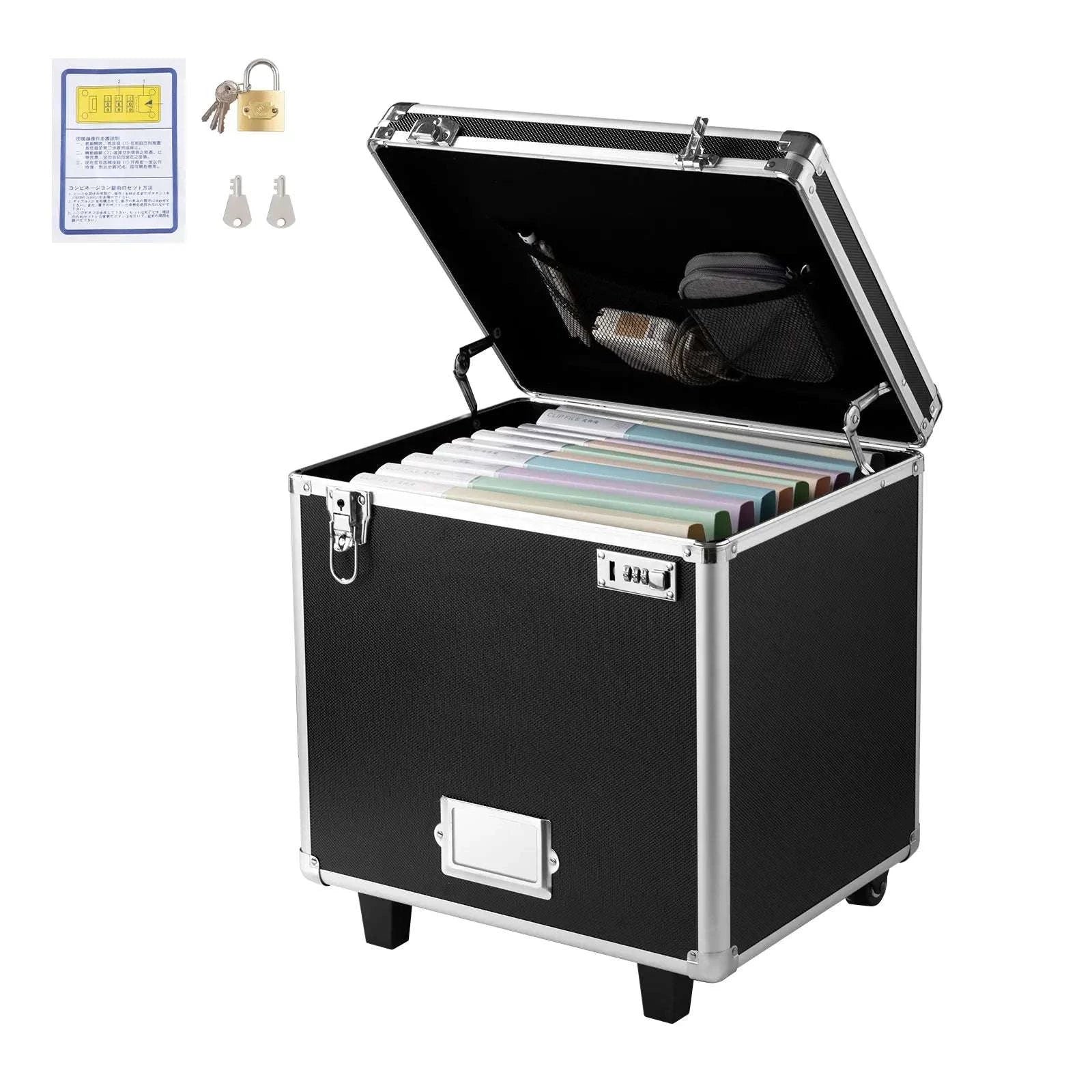 Portable Rolling File Storage Box with Lock & Telescopic Handle-16inch / United States