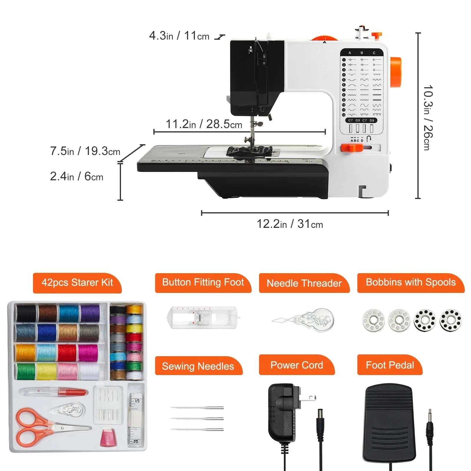 Portable Sewing Machine with 38 Stitches & Dual Speed Control-38 Stitches / United States