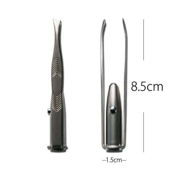 Portable Stainless Steel Eyebrow Tweezer with LED Light-Silver