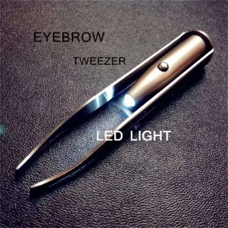 Portable Stainless Steel Eyebrow Tweezer with LED Light-Silver