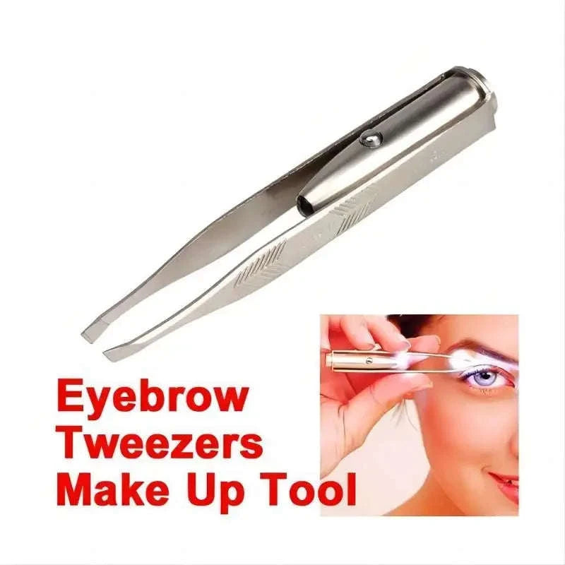 Portable Stainless Steel Eyebrow Tweezer with LED Light-Silver