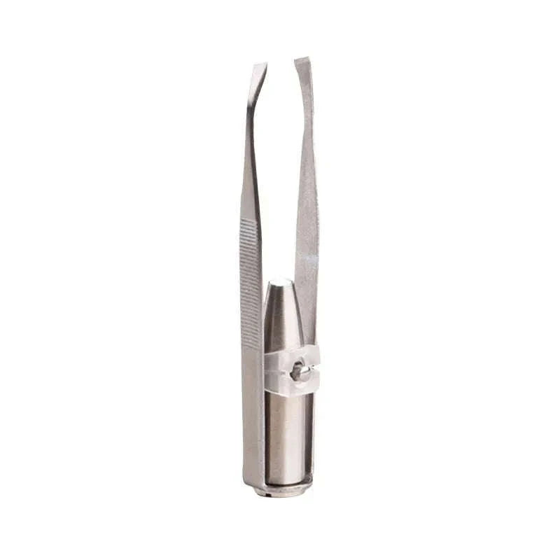 Portable Stainless Steel Eyebrow Tweezer with LED Light-Silver