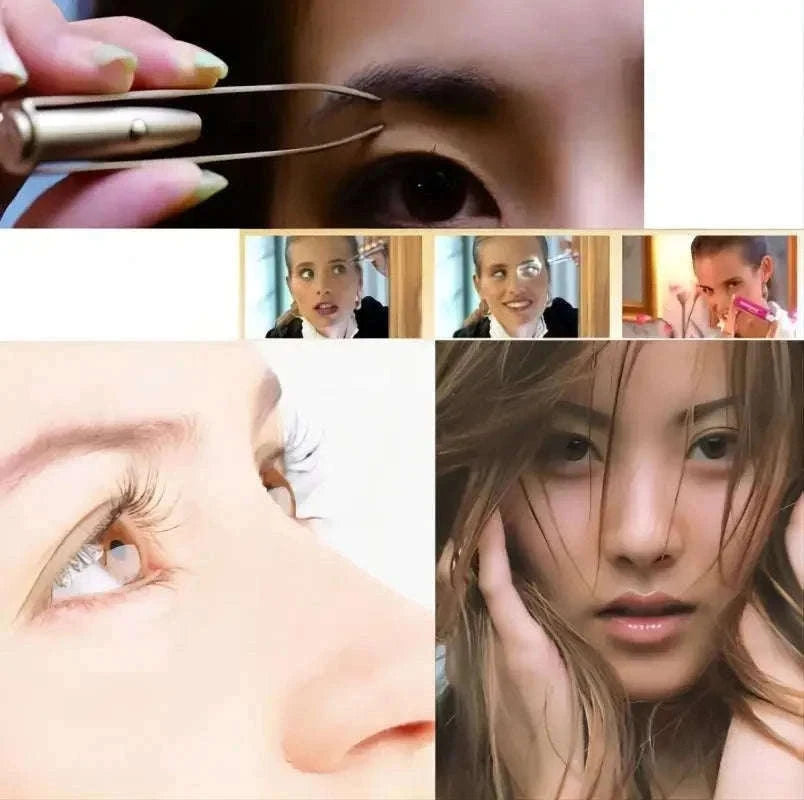 Portable Stainless Steel Eyebrow Tweezer with LED Light-Silver