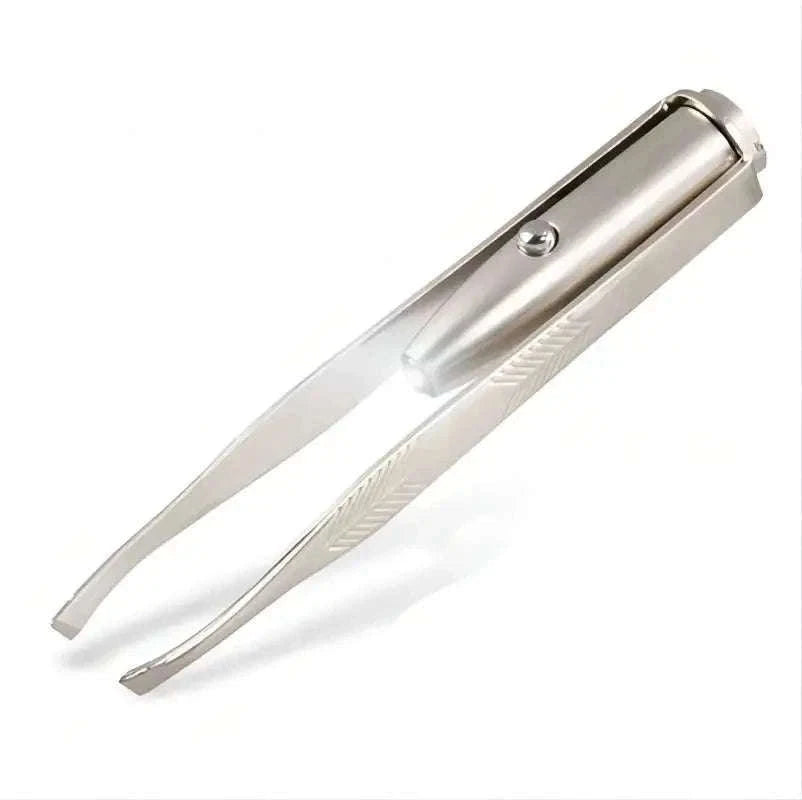 Portable Stainless Steel Eyebrow Tweezer with LED Light-Silver
