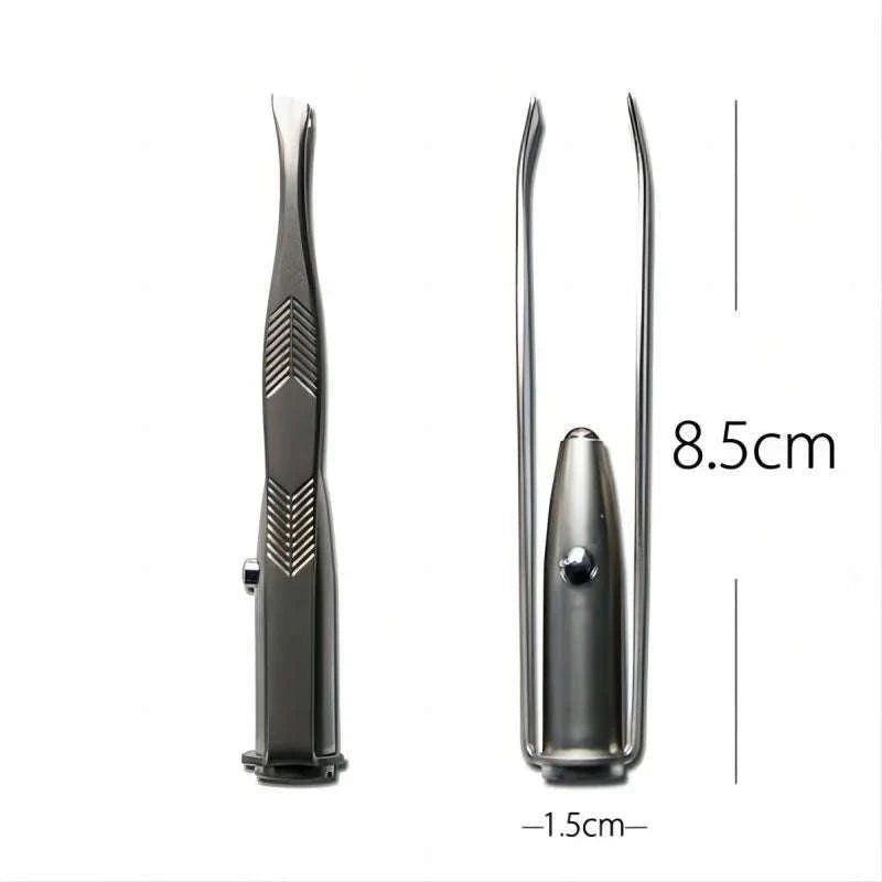 Portable Stainless Steel Eyebrow Tweezer with LED Light-Silver